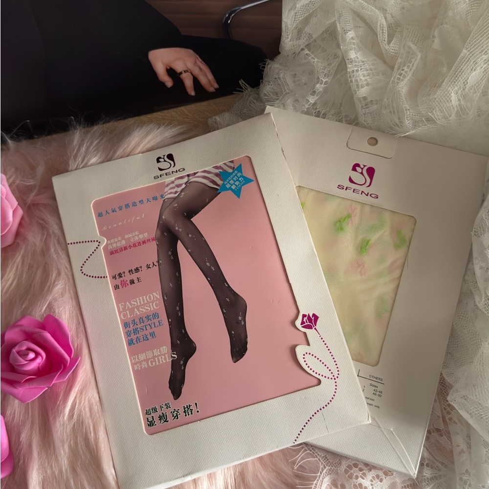 SFENG Floral Sheer Tights Pastel Floral
